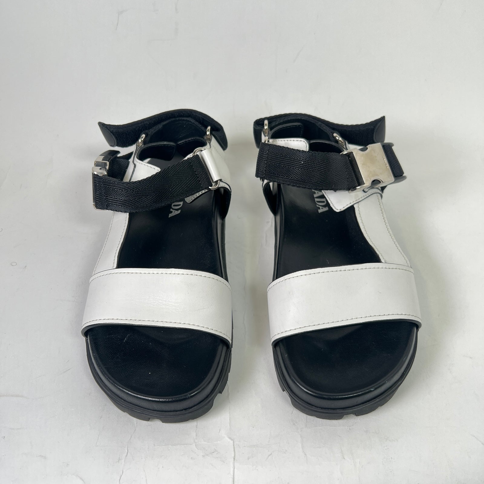 Prada Two-Tone Buckle Flat Sandals