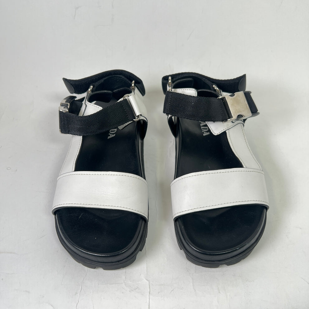 Prada Two-Tone Buckle Flat Sandals