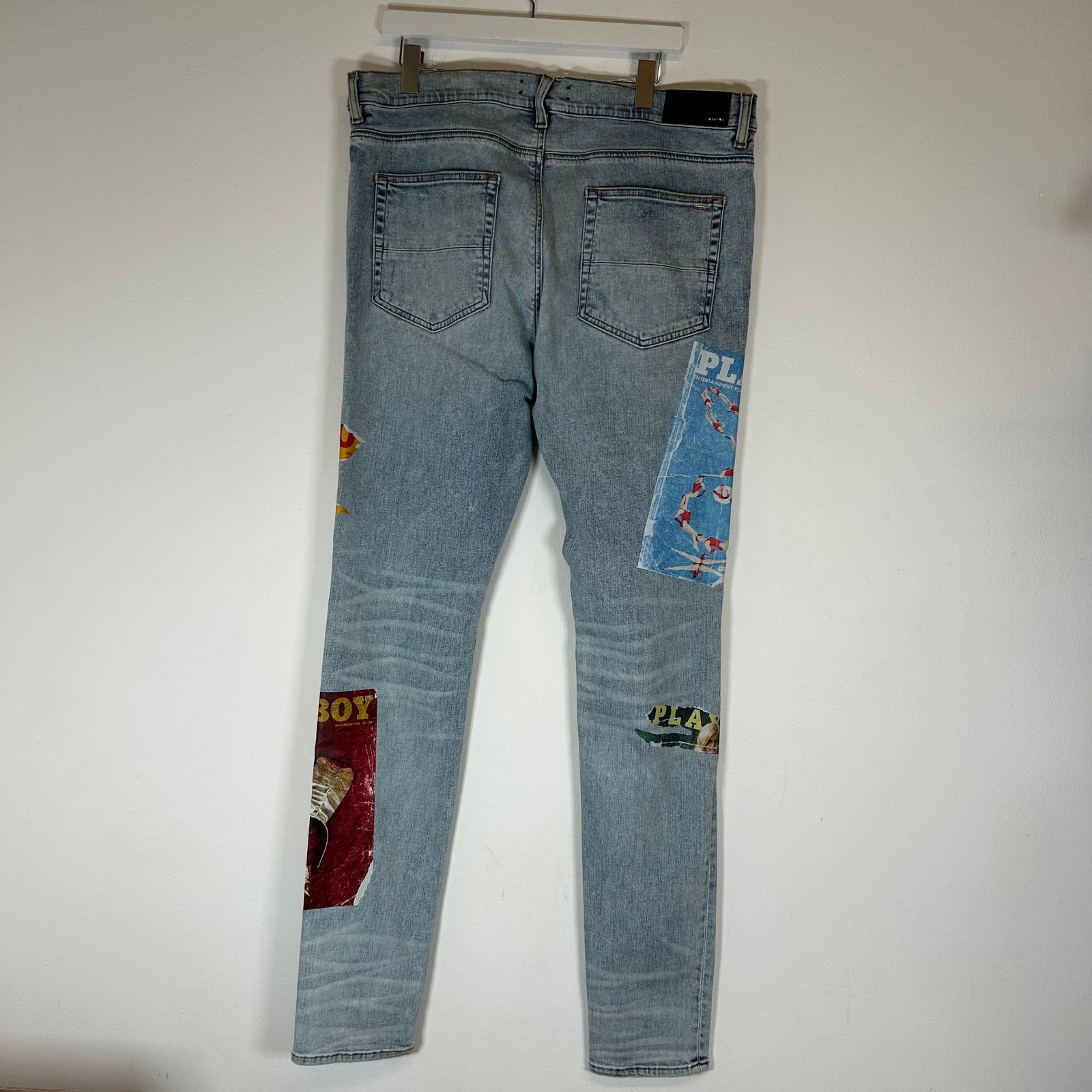 Amiri Playboy Magazine Distressed Lightwash Skinny Jeans Size 38