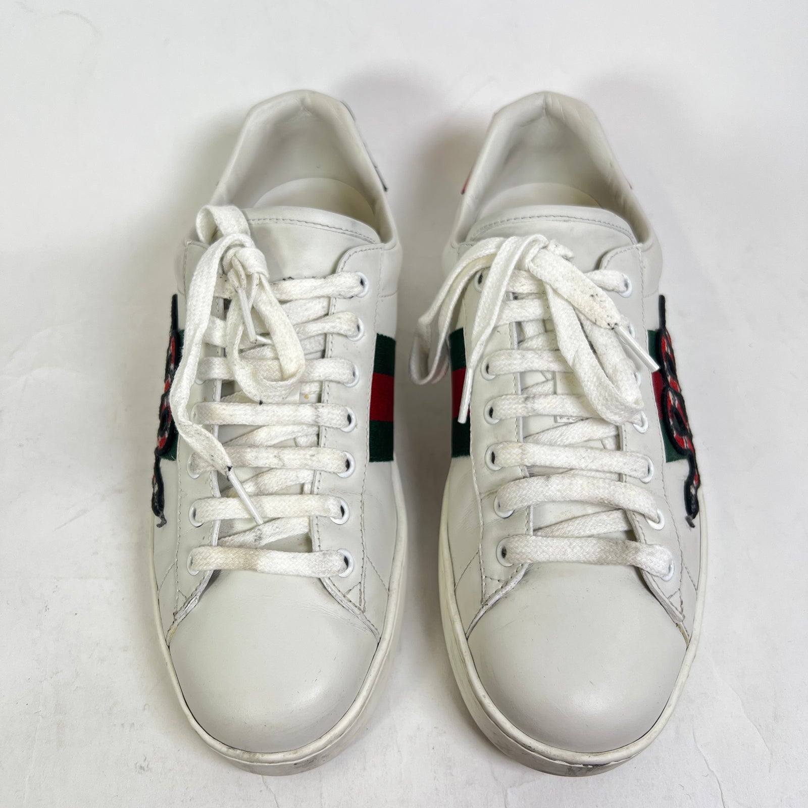 Gucci White Embroidered Snake Ace Lowtop Sneakers
