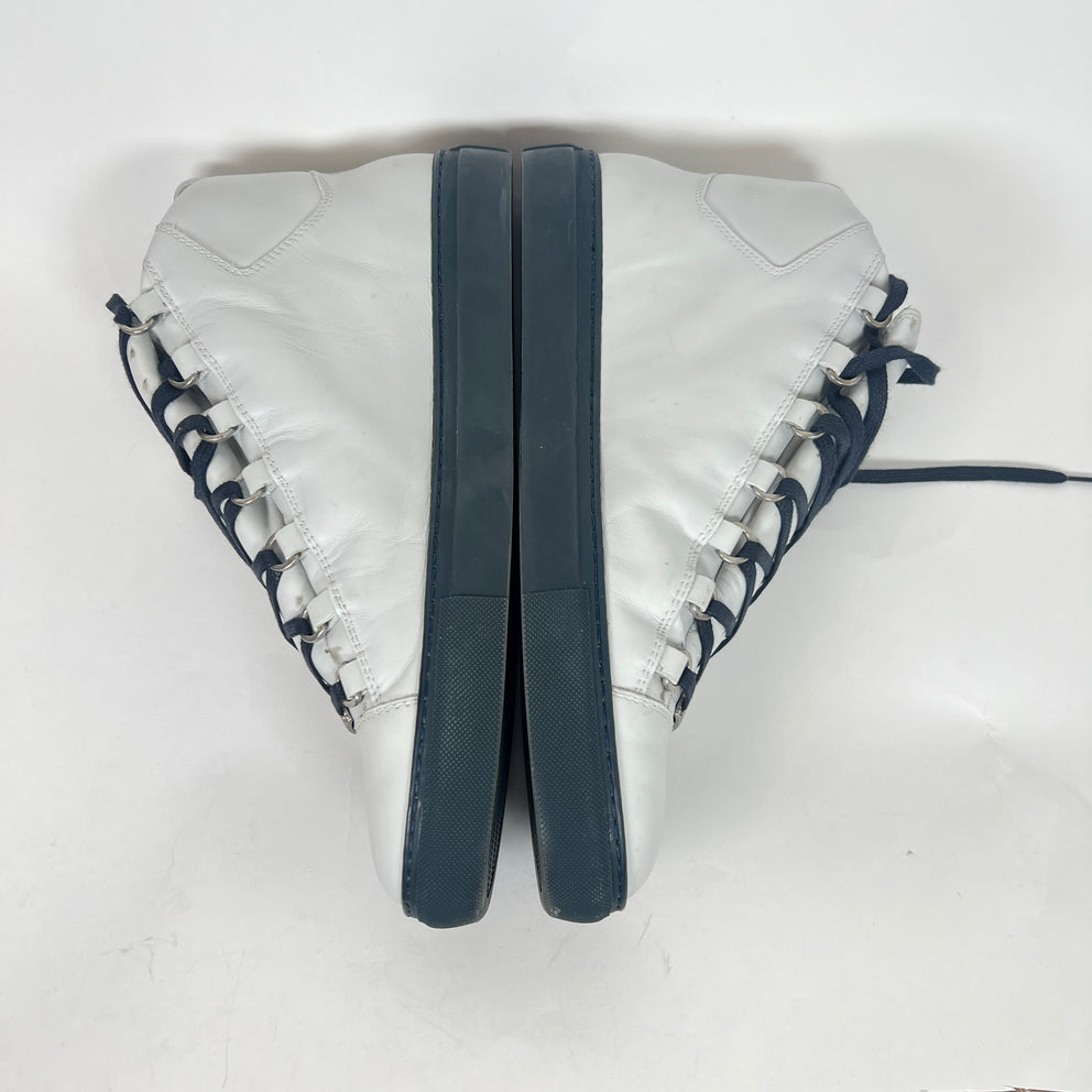 Balenciaga White/Navy High-Top Arena Sneaker Size 44