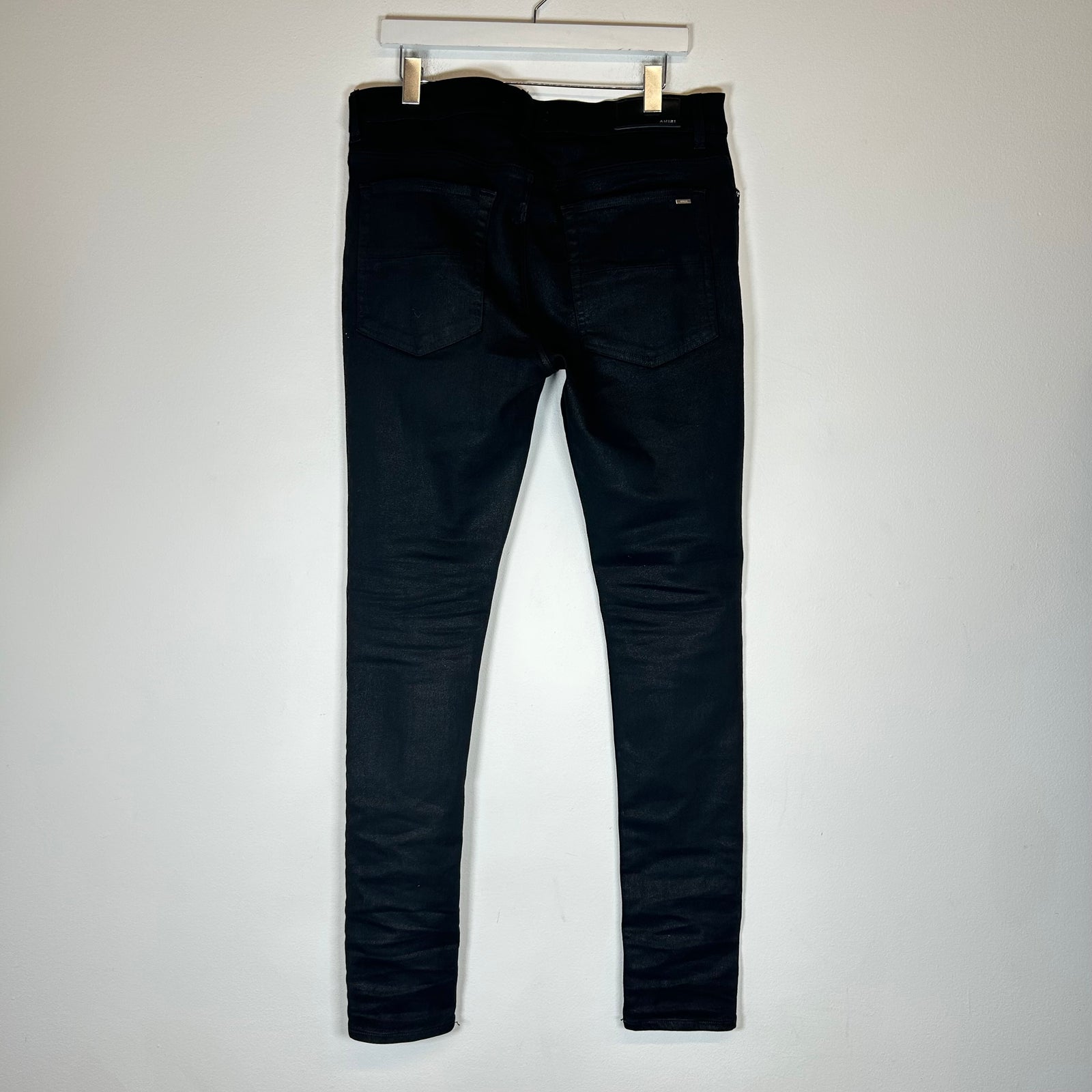 Amiri Black/Black Leather Patch MX1 Jeans Size 34