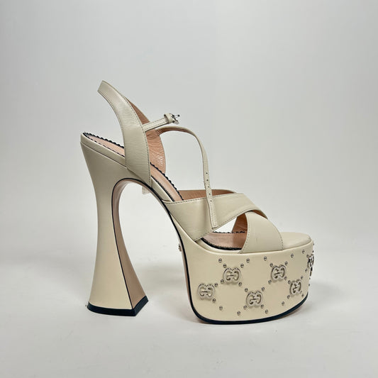 Gucci White Leather GG Studded Platform Sandals Size 38