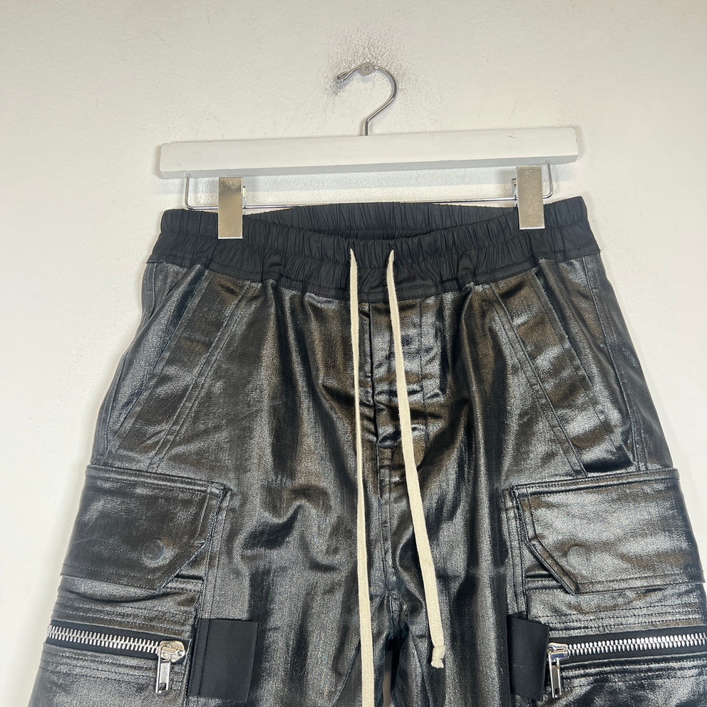 Rick Owens EDFU SS/23 Black Waxed Mastodon Cargo Joggers Size 28
