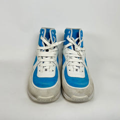 Chanel White/Blue Interlocking CC High-Top Sneaker Size 38.5