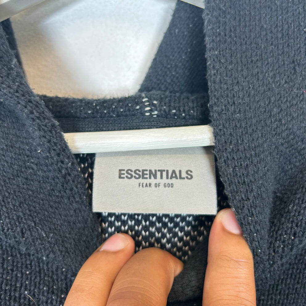 Essentials Black Knit Logo Hoodie Size XL