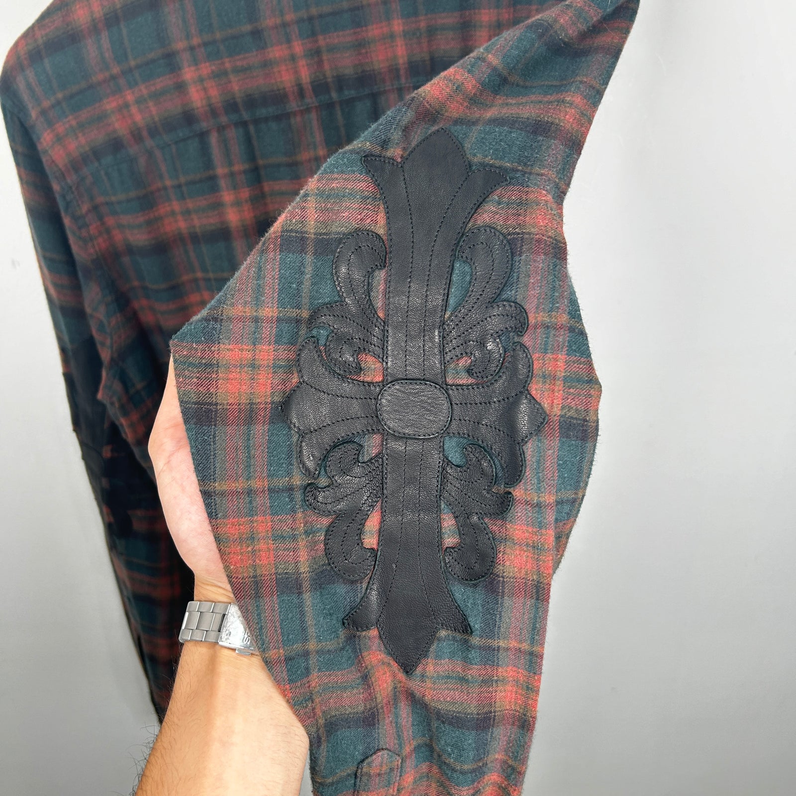 Chrome Hearts Brown/Green Floral Cross Patch Flannel Size L