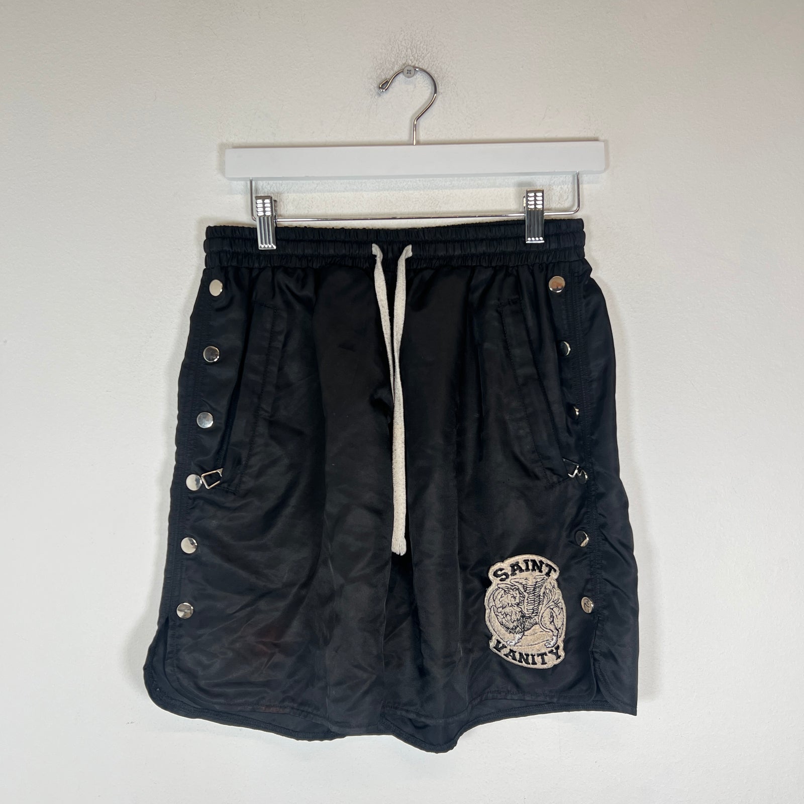 Saint Vanity Black Patch Logo Nylon Shorts Size M