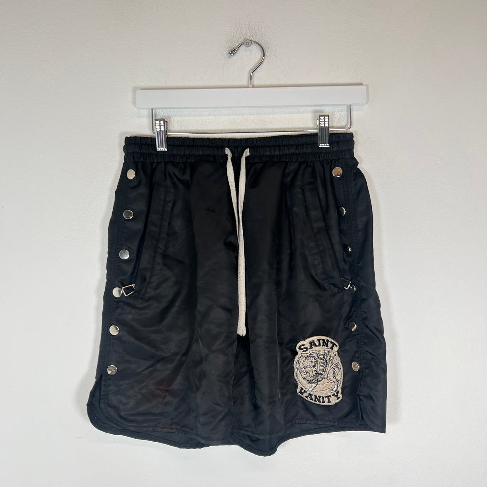 Saint Vanity Black Patch Logo Nylon Shorts Size M