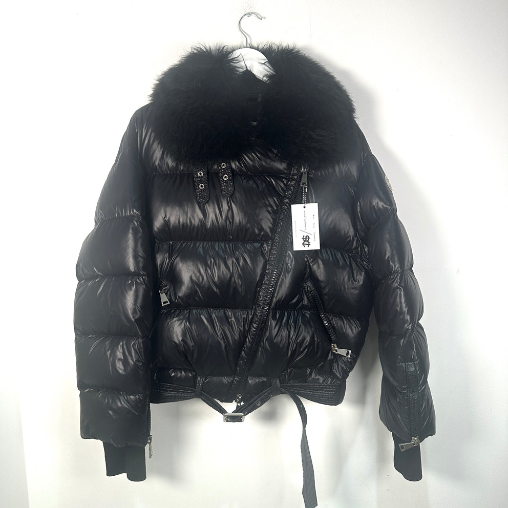 Moncler Foulque Sherling Trimmed Quilted Patent Shell Down Jacket Size 3