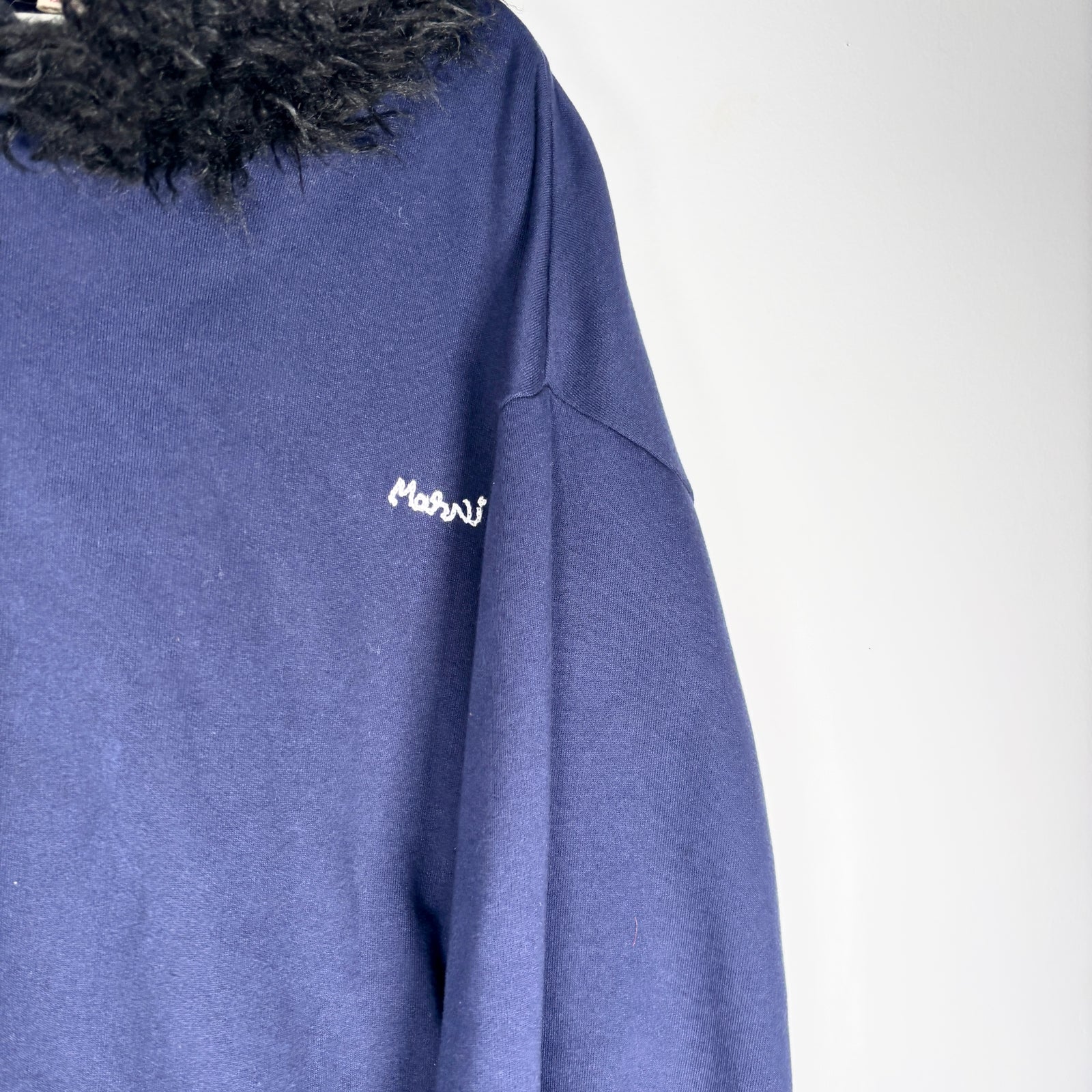 Marni Purple Fur Hooded Logo Hoodie Size L