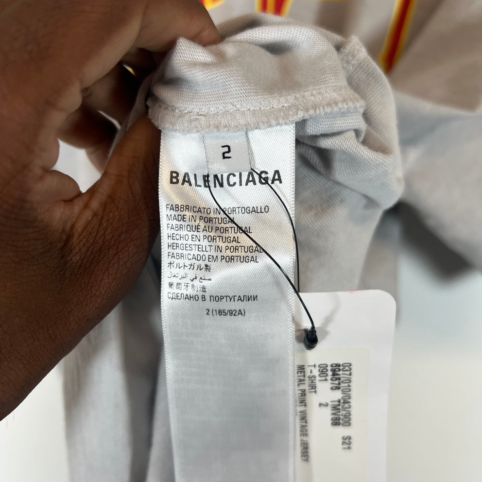 Balenciaga Grey Metal Logo T-Shirt Size 2