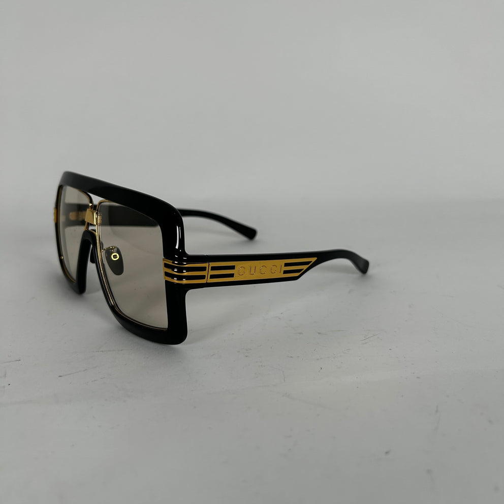 Gucci Black/Gold Square Aviator Sunglasses