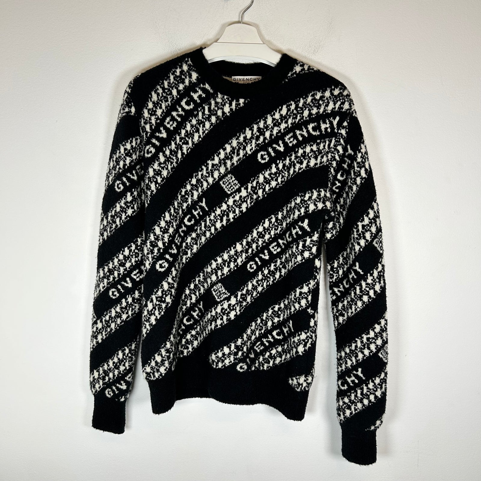 Givenchy Black/White Chain Jacquard Knit Wool Sweater Size S