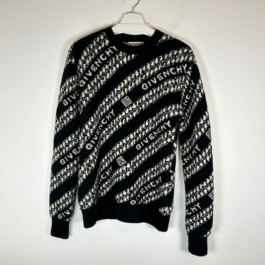 Givenchy Black/White Chain Jacquard Knit Wool Sweater Size S