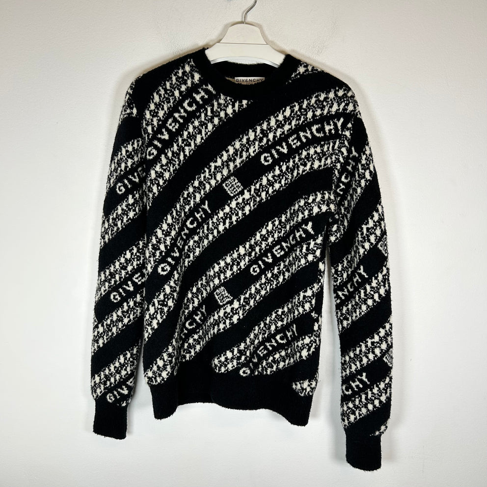 Givenchy Black/White Chain Jacquard Knit Wool Sweater Size S