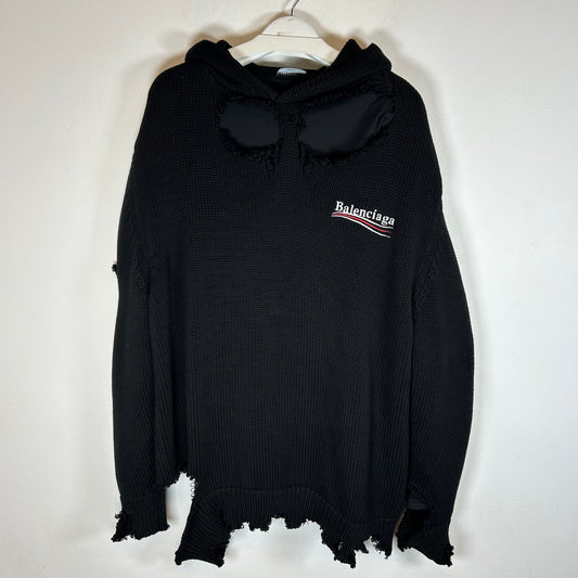 Balenciaga Black Campaign Destroyed Layered Knit Hoodie Size L