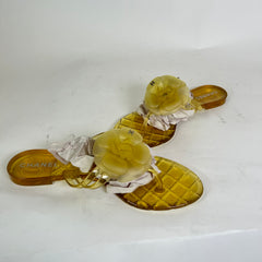 Chanel Yellow Camellia CC Jelly Sandals Size 38