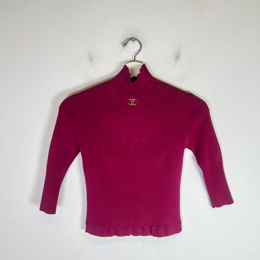 Chanel 2020 Silk Ribbed Turtleneck Top