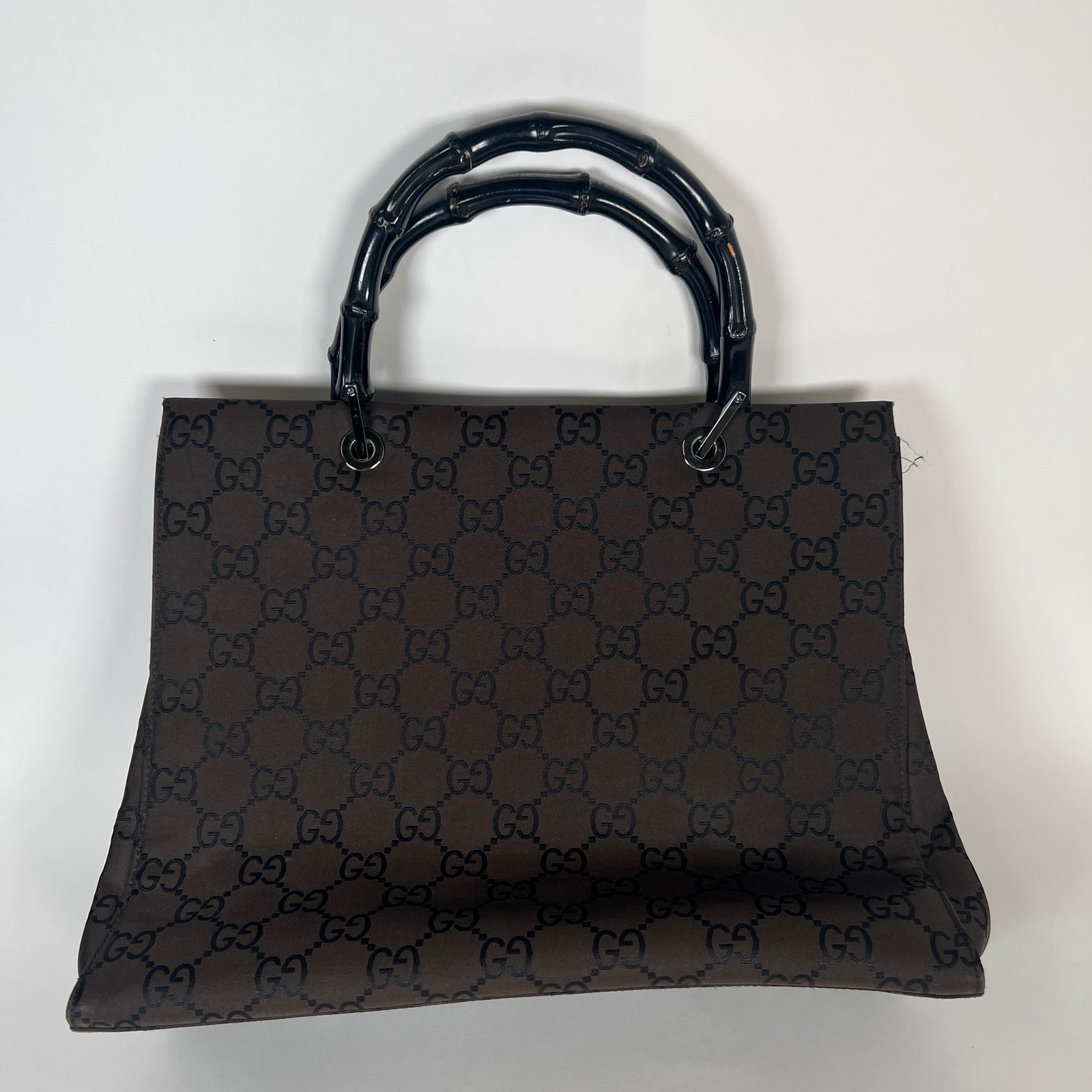 Gucci Vintage Bamboo Handle Brown GG Monogram Nylon Tote