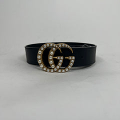 Gucci Double G Pearl Buckle Leather Belt Size 105