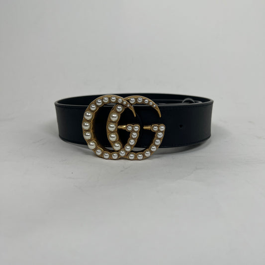 Gucci Double G Pearl Buckle Leather Belt Size 105