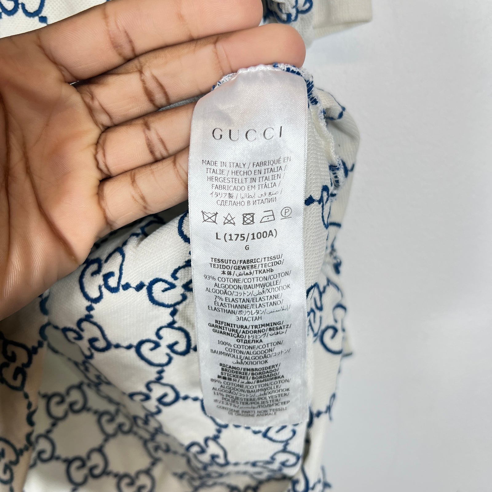 Gucci White/Blue Embroidered GG Polo Size L