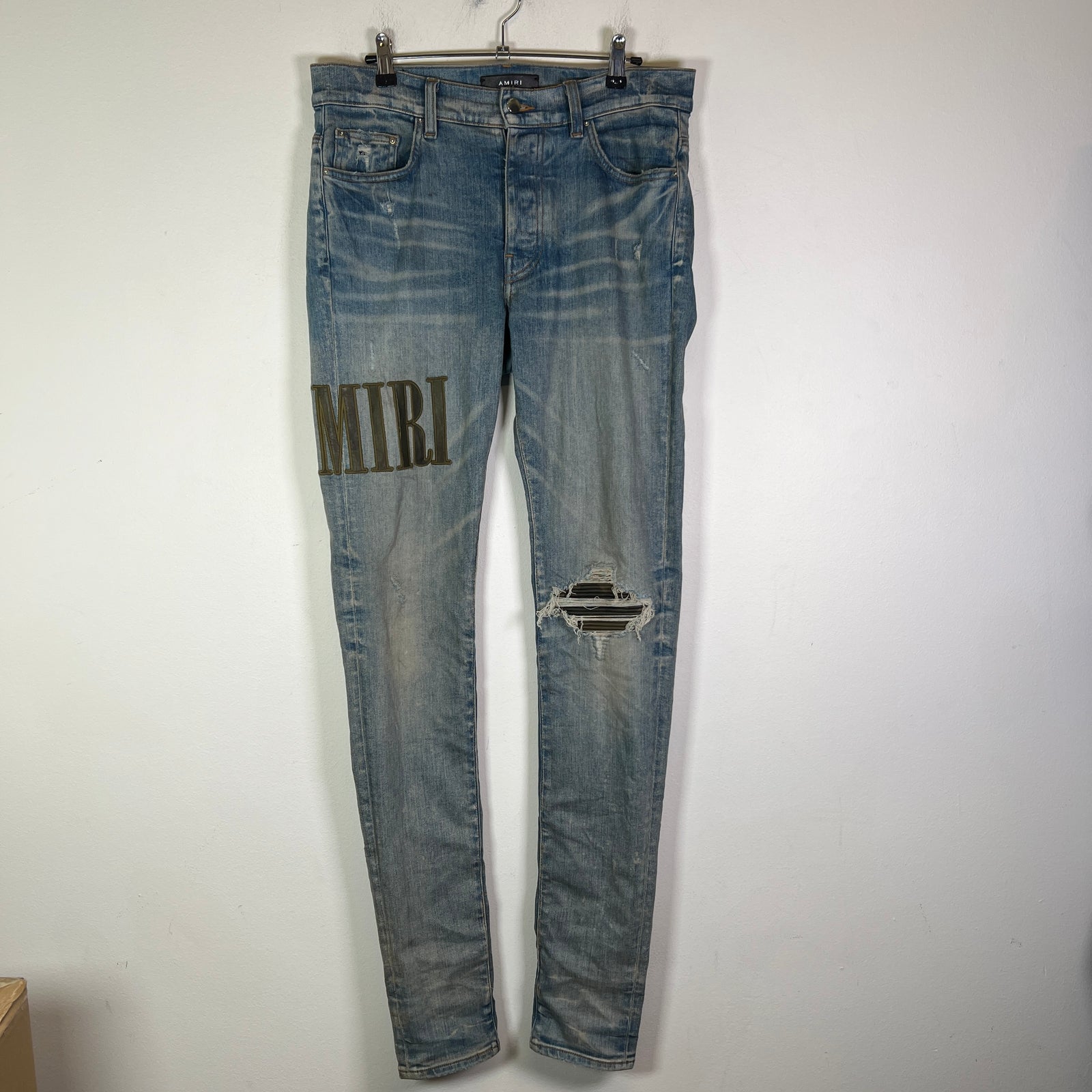 Amiri Clay Indigo Core Logo Camo Applique Jeans