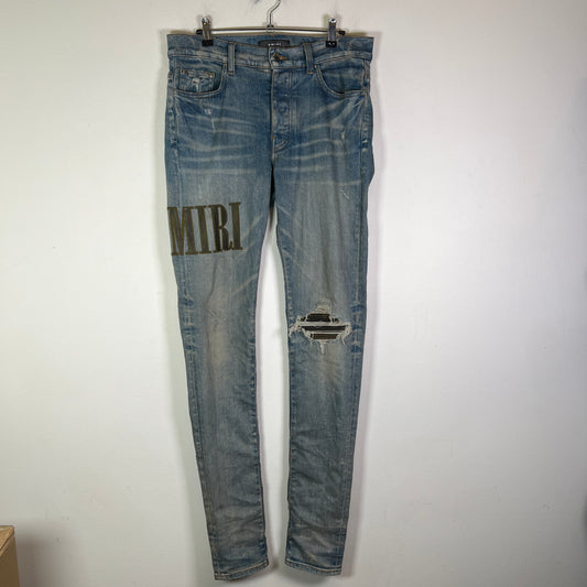 Amiri Clay Indigo Core Logo Camo Applique Jeans