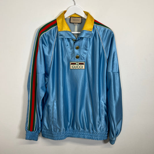Gucci Shiny Jersey Web Blue Pullover Size S