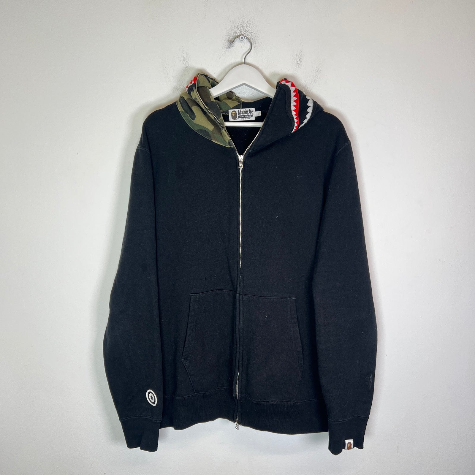 Bape Black ABC Camo Shark Head Full-Zip Hoodie Size XL