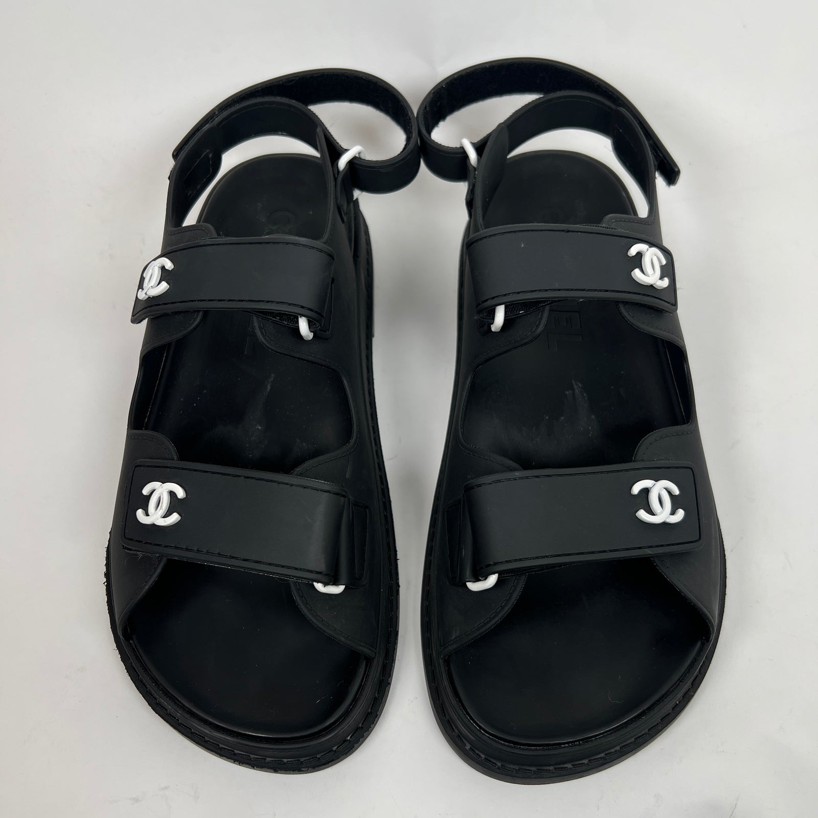 Chanel Black Rubber CC Dad Slingback Sandals Size 39