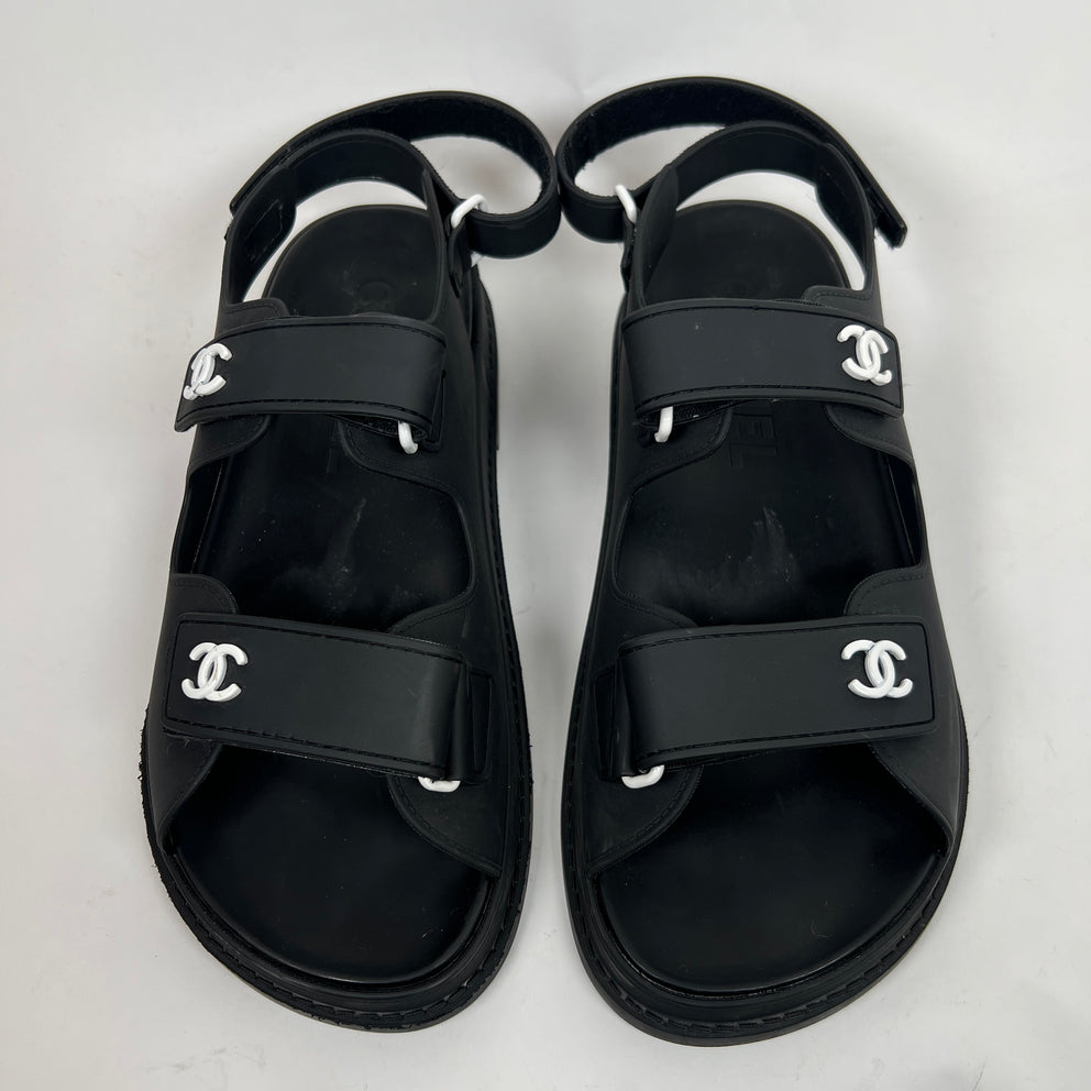 Chanel Black Rubber CC Dad Slingback Sandals Size 39