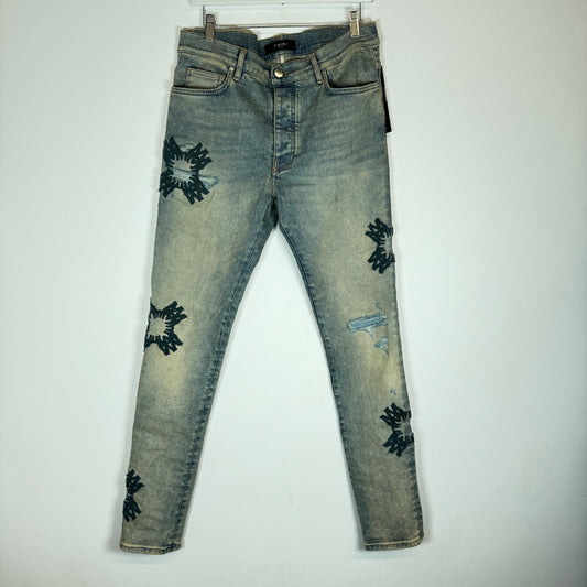 Amiri Lightwash MA Quad Teal Applique Jeans Size 34