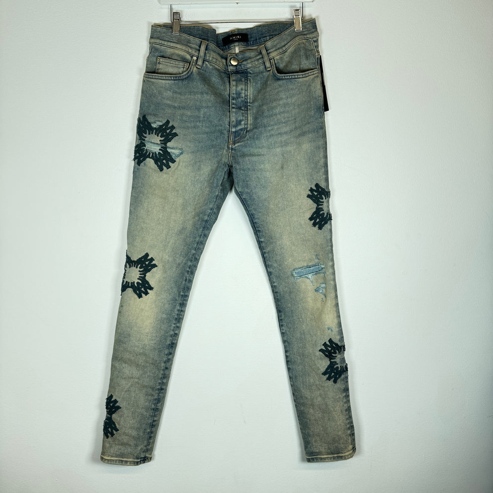 Amiri Lightwash MA Quad Teal Applique Jeans Size 34