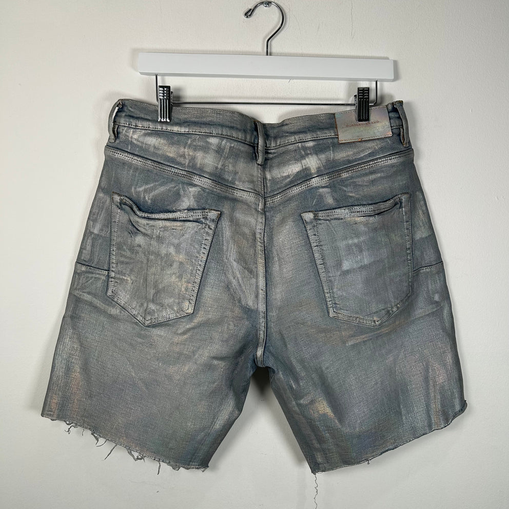 Purple Iridescent Waxed Denim Shorts Size 34