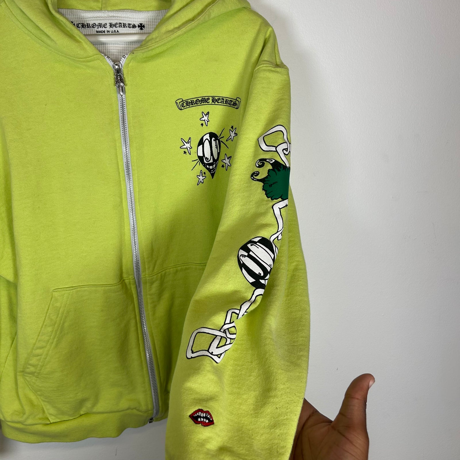 Chrome Hearts Matty Boy Neon Yellow Link Zip Up Hoodie Size L