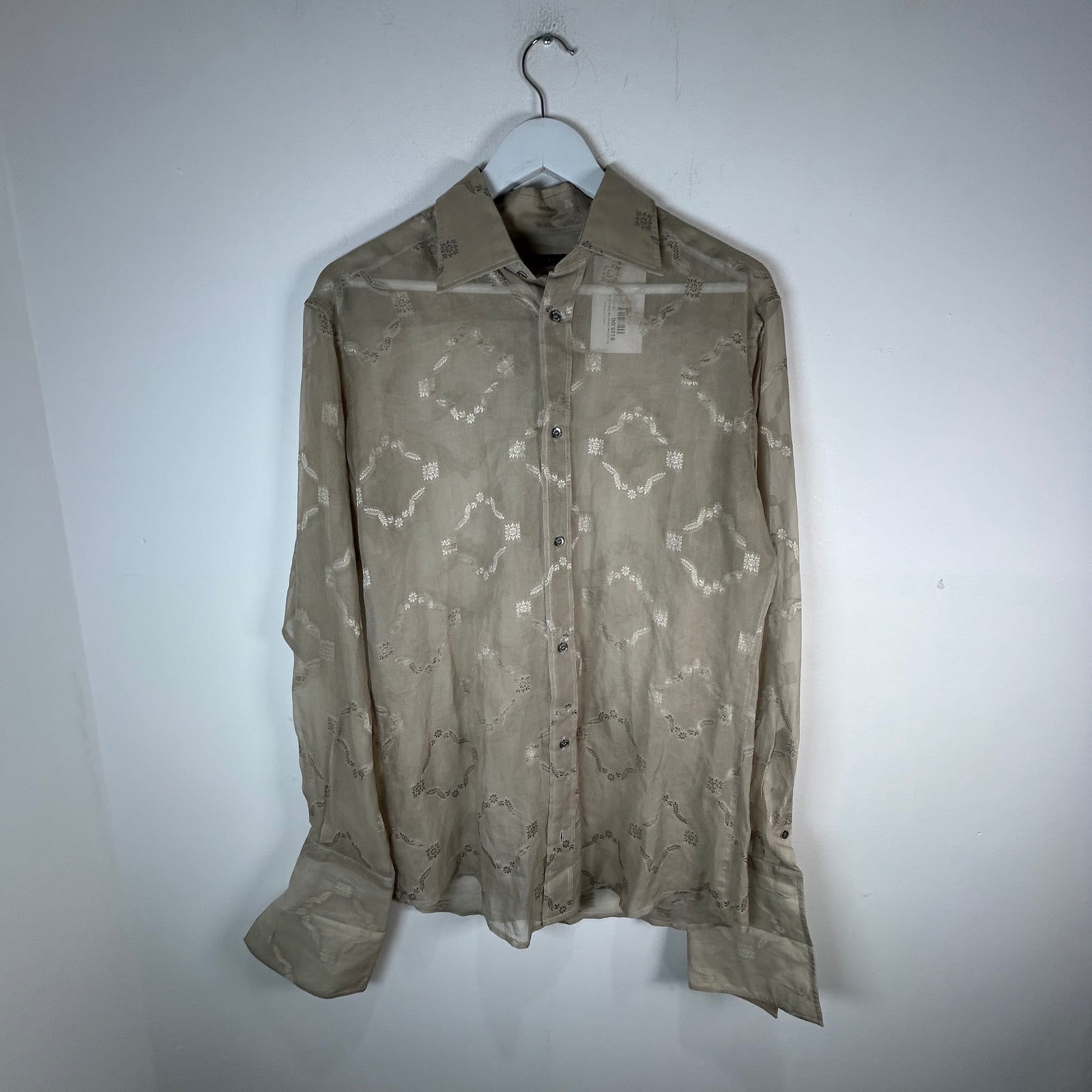 Gucci Sheer Leaves Tan Button Up Shirt Size M