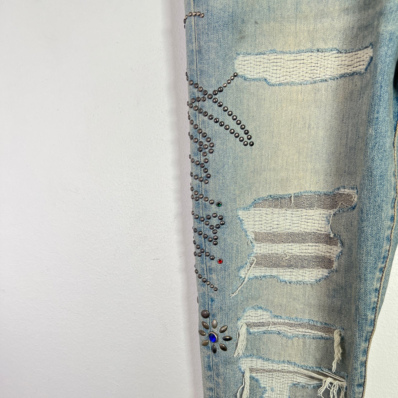 Amiri Light Indigo Floral Studded Denim Jeans