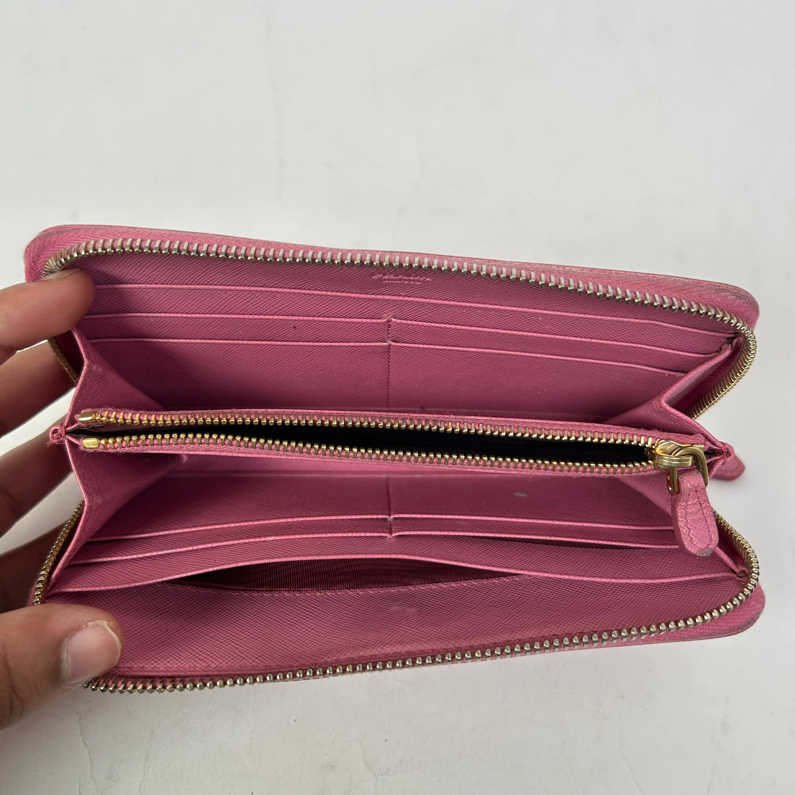 Prada Pink Saffiano Zip-Around Wallet
