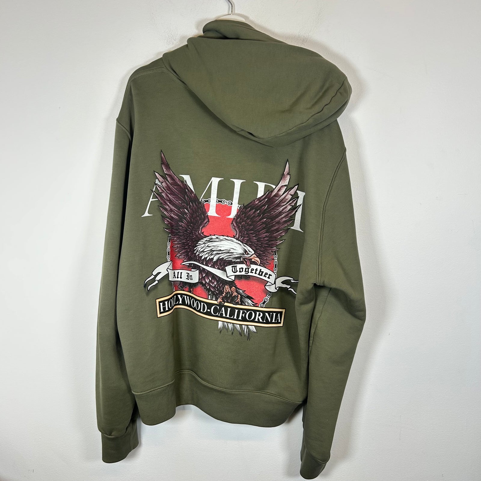 Amiri Olive Eagle Hollywood Hoodie Size XXL