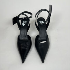 Off-White Black Leather Slingback Heels 38
