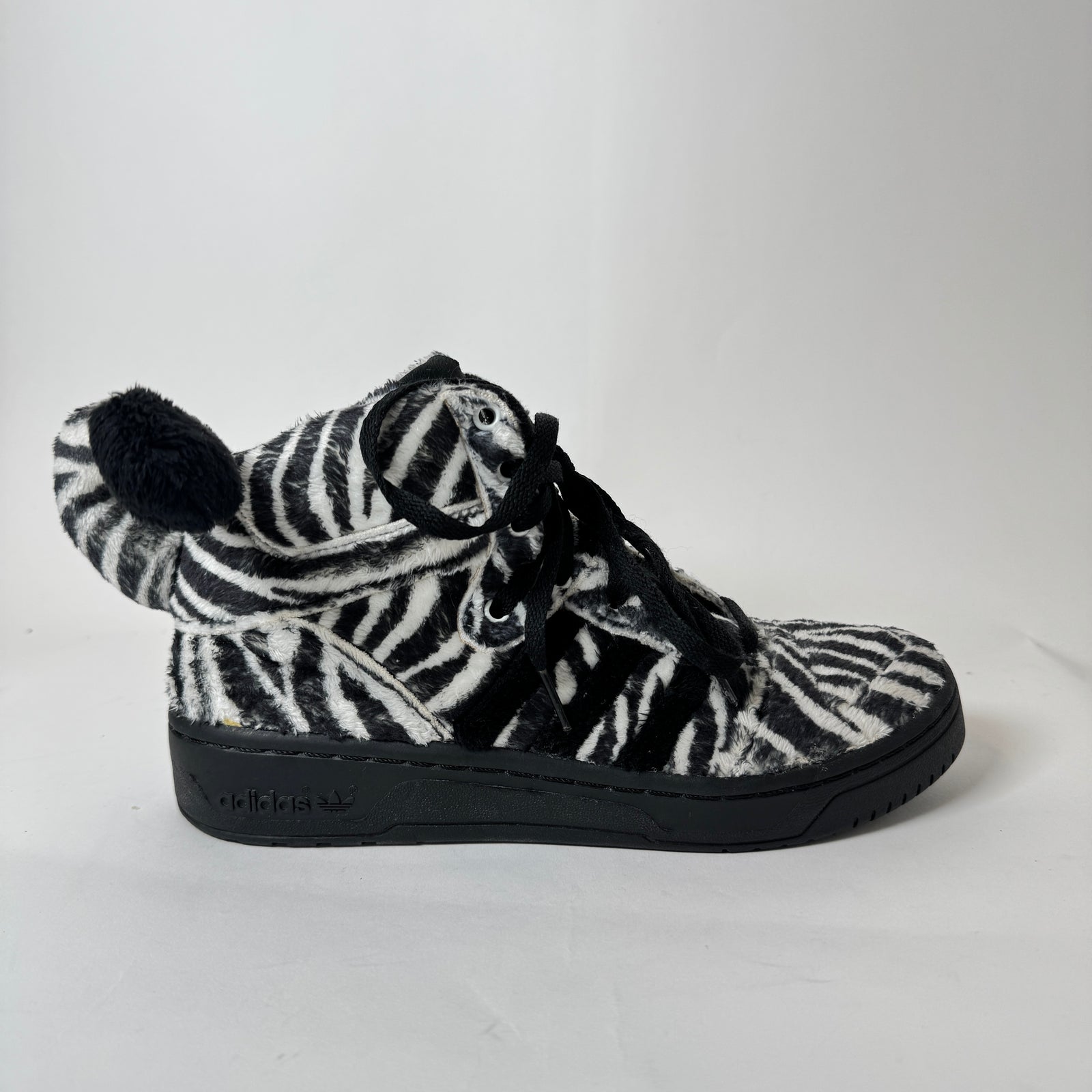 Jeremy Scott x Adidas Zebra Fur High Top Sneaker Size 6.5
