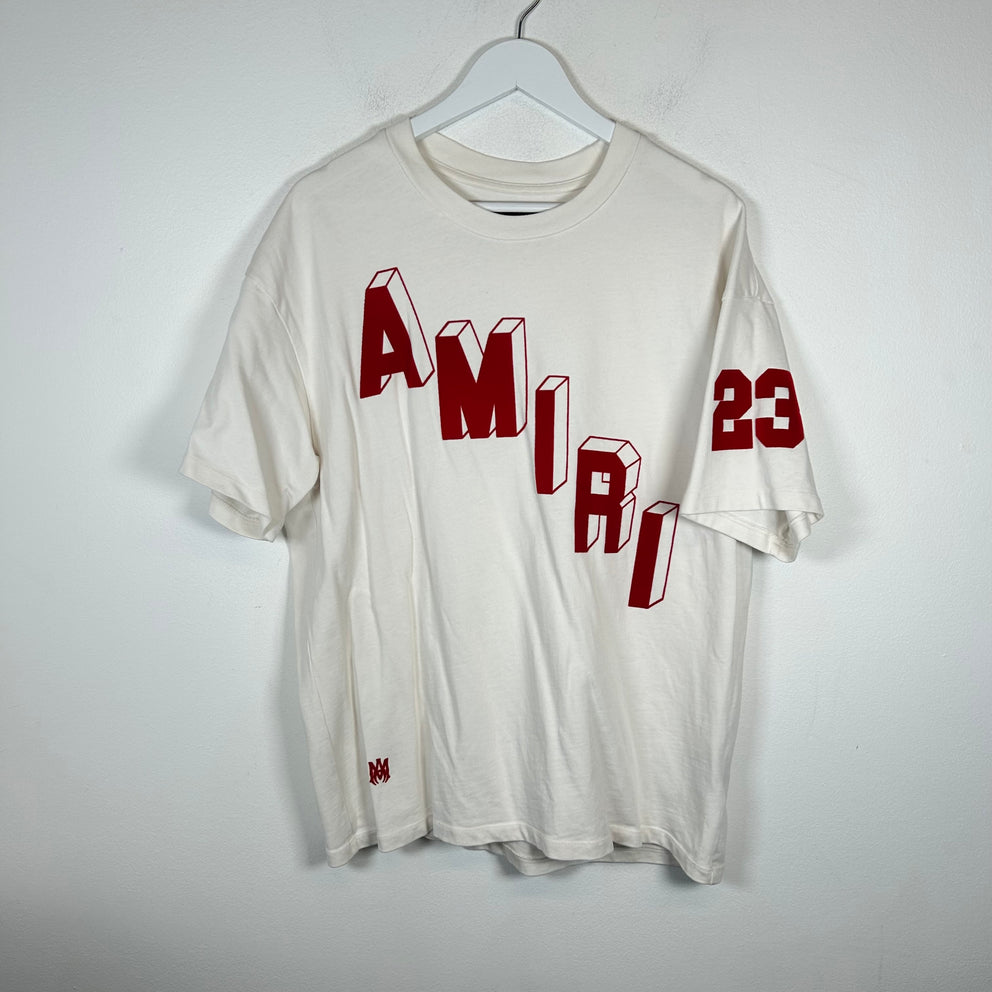 Amiri White Flocked Hockey Logo T-shirt Size S