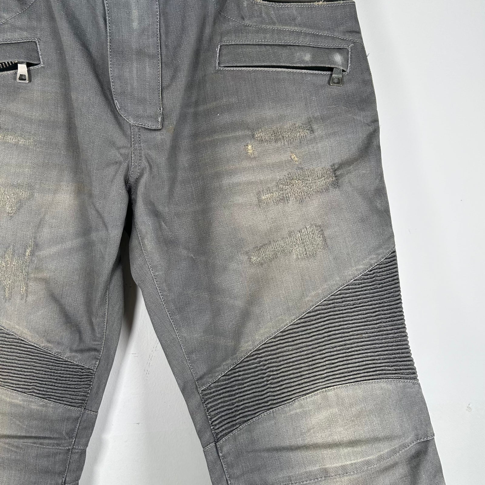 Balmain Grey Biker Rib Jeans Size 34