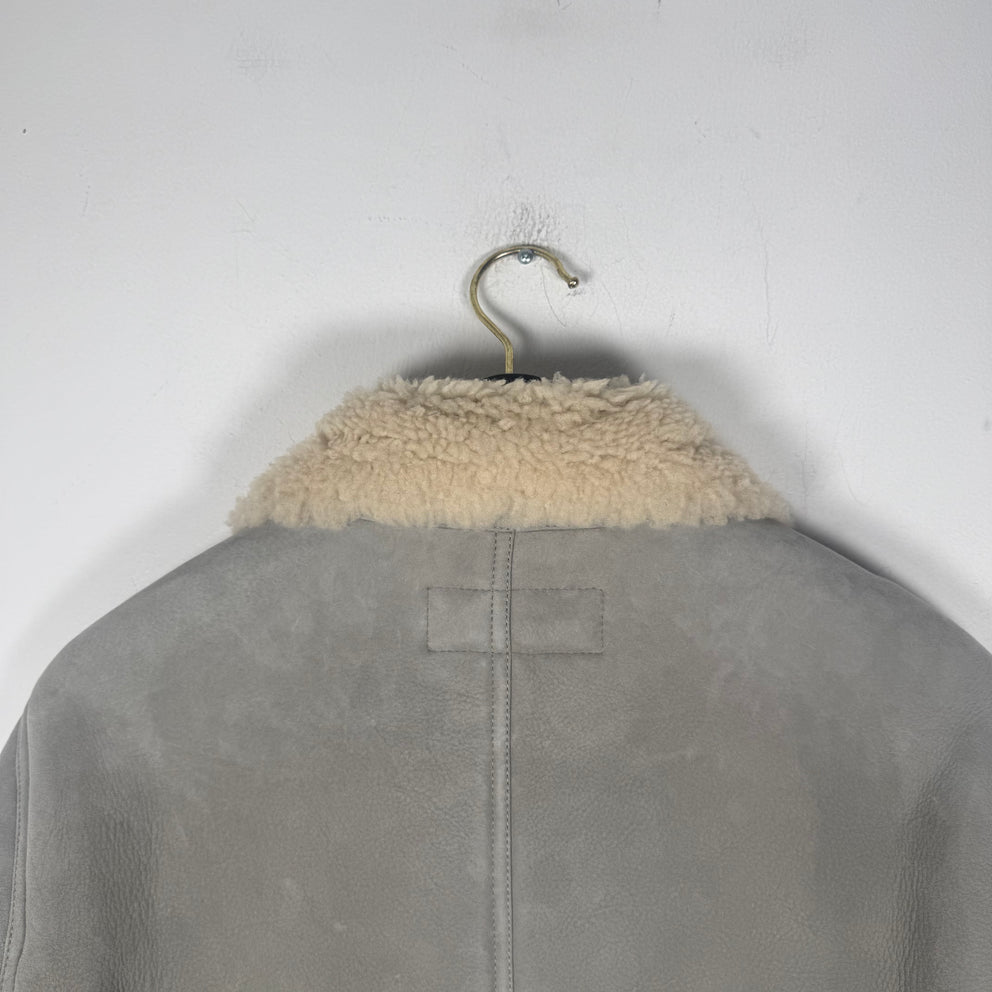Ralph Lauren Purple Label Grey Sherling Leather Bomber Jacket Size S