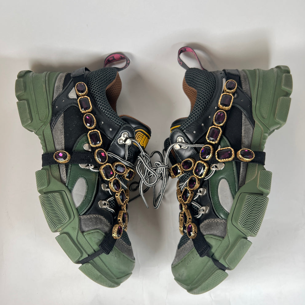 Gucci Green/Black Crystal Flashtrek Sneaker Size GG 10.5