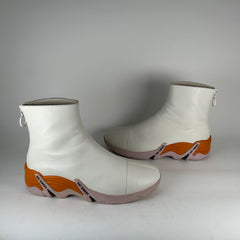 Raf Simon White Leather Back Zip High Runner Size 42