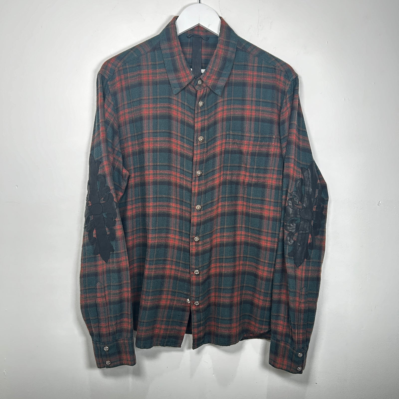Chrome Hearts Brown/Green Floral Cross Patch Flannel Size L