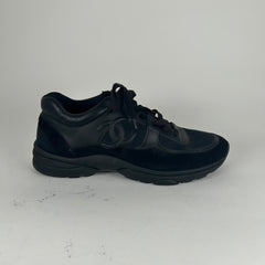 Chanel Triple Black Leather Trainers Size 11